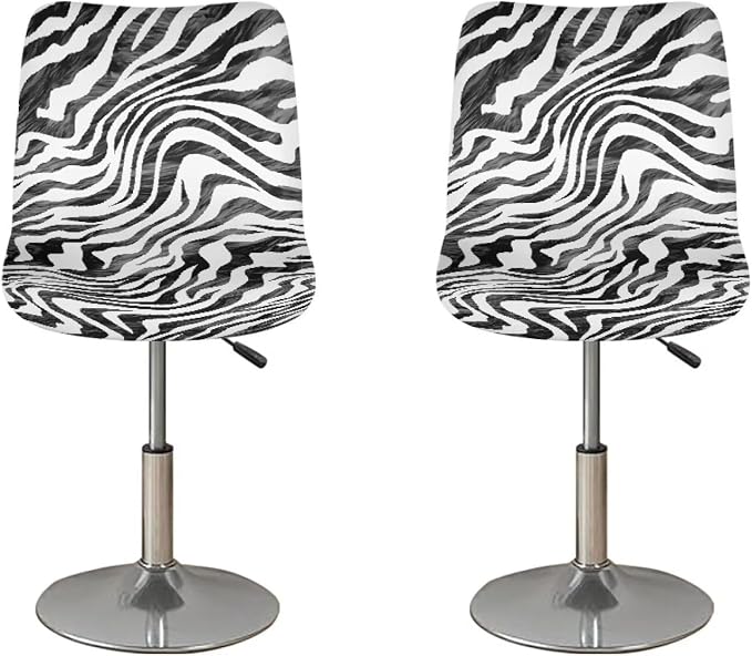 Soft Bar Stool Slipcovers Dust-Proof Zebra Skin Print Bar Stool Seat Dust Covers Stretchy Bar Stool Covers with Elastic Band Set of 2 (Black&White) by Sellikakes