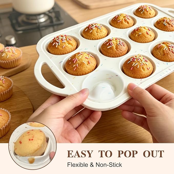 2 Pack Silicone Muffin Pans, 12 Cup Cupcake Pan with Metal Reinforced Frame | 3 Baking Tools Included, Nonstick Molds for Homemade Muffins, Cupcakes, Egg Bites, Oven & Dishwasher Safe - Image 4