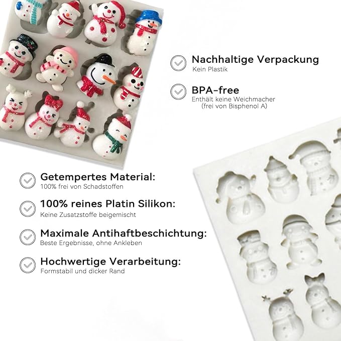 1 Pcs Christmas Silicone Molds Snowflake Snowman Chocolate Molds Ice Crystal 12 Styles Snowman Christmas Ornament Silicone Mold for Winter Home Decor Epoxy Ornament DIY Crafts