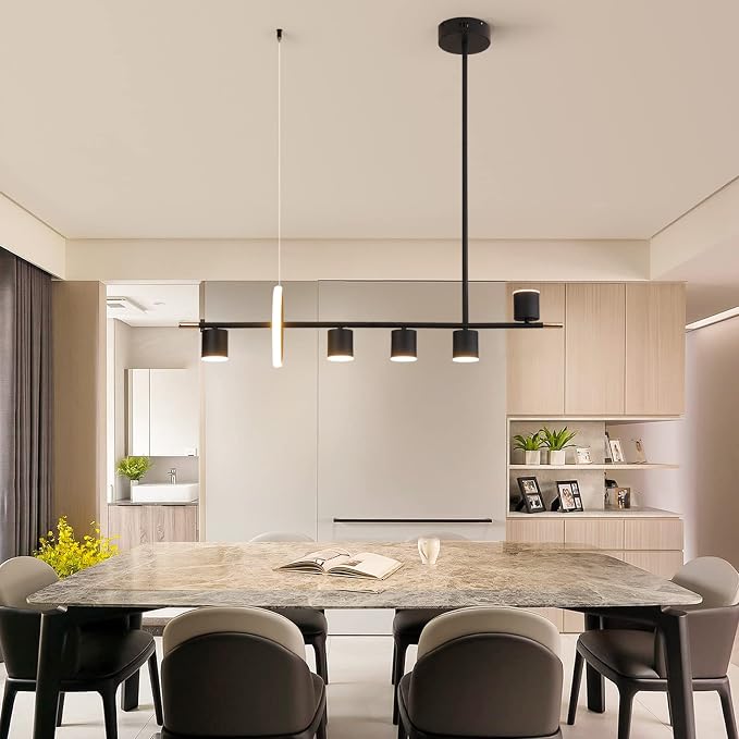 Siittoo 40" Modern LED Pendant Light, Dimmable Black Kitchen Island Light | 40W Remote-Controlled LED, Adjustable 3000K-6000K Lighting with Spotlights for Kitchen Island, Dining Room & Bar - Image 2