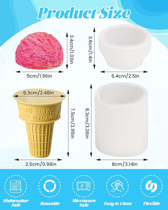 Ice Cream Cone Mold & Ball Candle Mould, Non-Stick Baking Mould For Candy, Chocolate, Jelly, Ice Cream, Soap, Resin, Craft, Wedding, Birthday Party Decor - Image 3