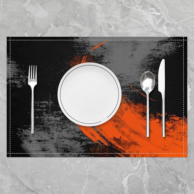 Feelyou Ombre Orange Black Placemats Set of 4 18"x12" Kids Abstract Placemat for Kitchen Dining Table Decor Indoor Outdoor for Boys Geometric Table Place Mats, Modern Art Luxury - Image 2