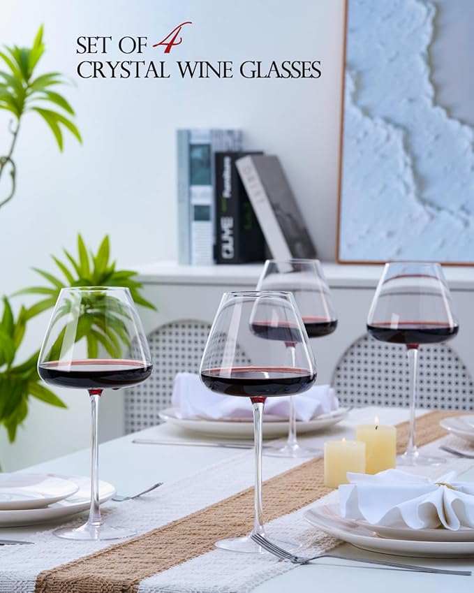 Hand-Blown 23.5OZ Crystal Wine Glasses Set of 4 for Pinot Noir, Burgundy, Bordeaux, Large Lead-Free Crystal Glasses with Unique Bottom Design for Red, White Wine, Big Oversized Glasses - Image 2