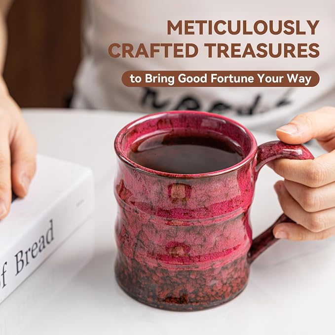 Rustic Red Ceramic Coffee Mug 15oz – Handcrafted Unique Gift for Coffee Lovers, Comfortable Large Handle, Dishwasher Safe - Image 5