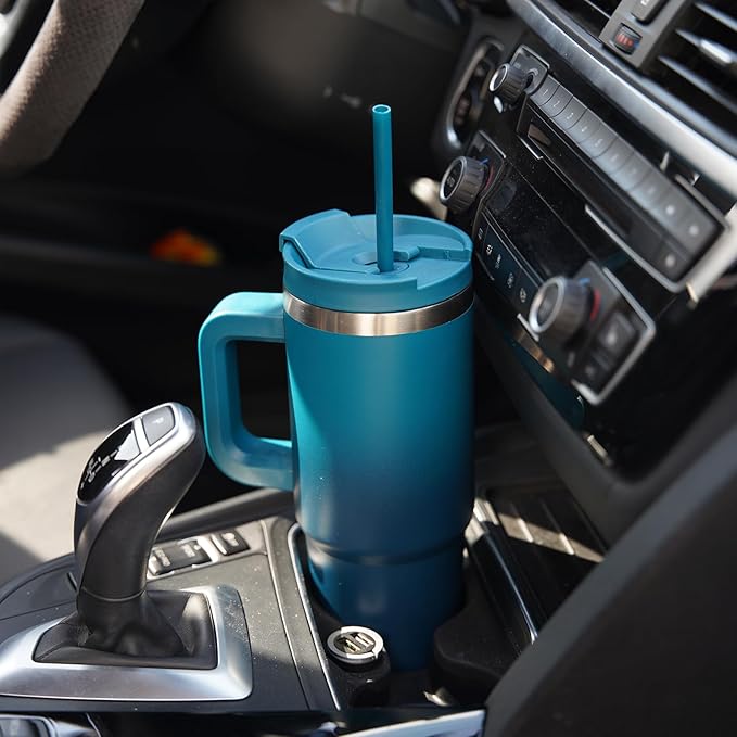 Konokyo 30 oz Insulated Tumbler Water Bottle with Handle, Straw Lid | BPA-free and dishwasher safe; made for gym, travel, coffee and gifting, 2 straws, cup holder friendly,Blue Haze - Image 6