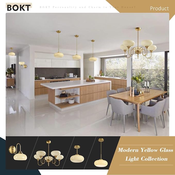 7.9" Yellow Glass Wall Sconce Mid Century Modern Kitchen Globe Wall Lamp Elegant Brushed Brass Wall Light Fixture Hardwired for Living Room, Bedroom, Bathroom - Image 9
