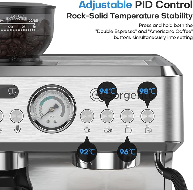 Sorgente Espresso Machine with Grinder, Brushed Stainless Steel | Professional Coffee Maker with Built-in Grinder, Easy to Clean with this Semi-Automatic Coffee Machine,Durable for Home Use - Image 3