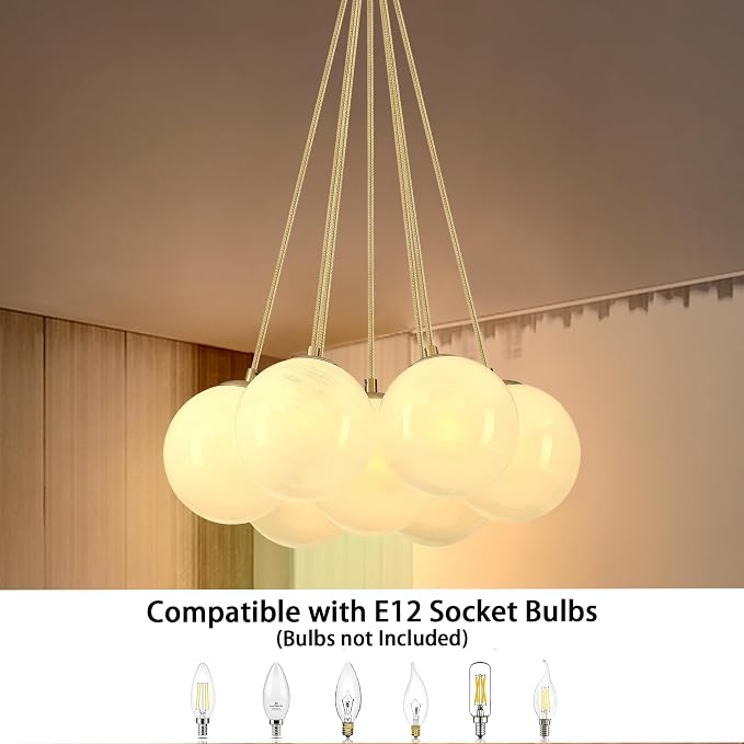 Modern Globe Chandelier Milky Glass Shade Gold Sputnik Ceiling Light Fixture, Mid Century Bubble Dining Room Pendant Light, Hanging Island Light for Kitchen Bedroom Entryway Over Table - Image 4