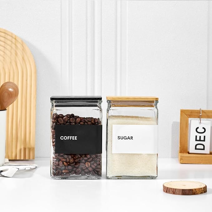 Glass Storage Jars with Bamboo Lids, 27oz Square Spice Jars for Kitchen Pantry Organization, Glass Seasoning Bottles Spice Containers with Labels for Cereal Flour Beans Tea - Image 7