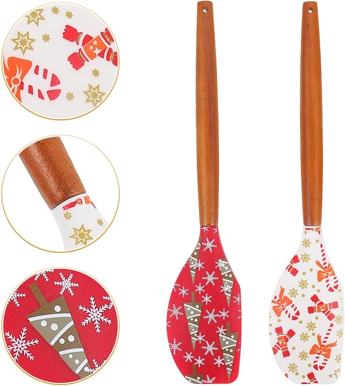 2pcs Christmas Silicone Spatula for Baking and Mixing, Multi-functional Butter Scraper with Wooden Handle, Convenient Kitchen Tool for Desserts and Cake Preparation - Image 7