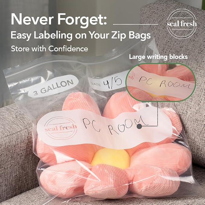 Seal Fresh 3 Gallon Large Plastic Storage Bags – 16" x 18" (15 Count) – Reusable XXL Extra Large Clear Jumbo Zip Bags with Sealable Zipper Top For Clothes, Travel, Moving - Image 5