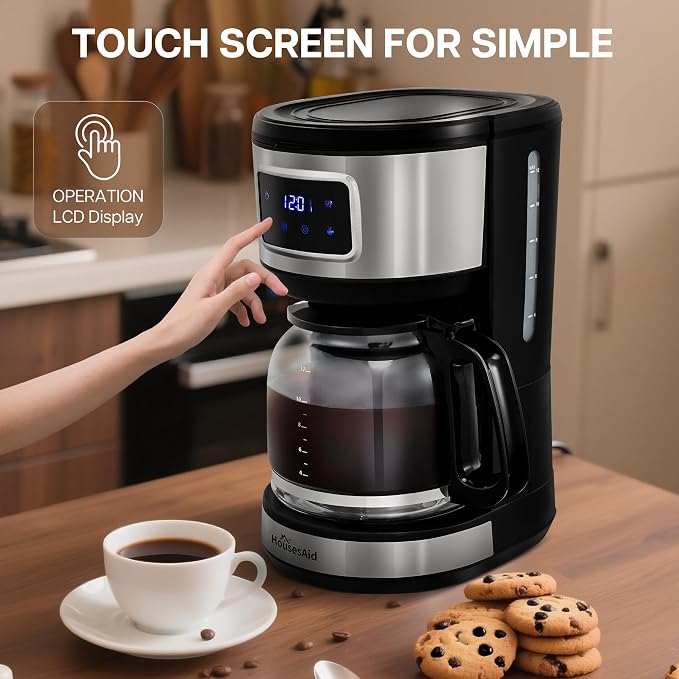 12 Cup Programmable Drip Coffee Maker, Touchscreen Brewer | 2Hour Keep-Warm Function, 2Hour Auto Shut-Off, Built-In Permanent Filter for Daily Household Coffee Brewing,Stainless Steel - Image 5