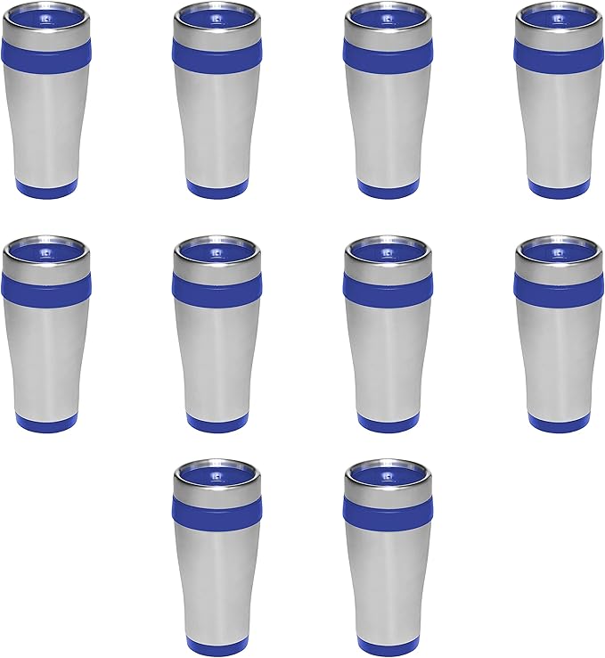 DISCOUNT PROMOS Insulated Stainless Steel Travel Mugs 16 oz. Set of 10, Bulk Pack - Perfect for Coffee, Soda, Other Hot & Cold Beverages - Blue