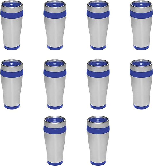 DISCOUNT PROMOS Insulated Stainless Steel Travel Mugs 16 oz. Set of 10, Bulk Pack - Perfect for Coffee, Soda, Other Hot & Cold Beverages - Blue