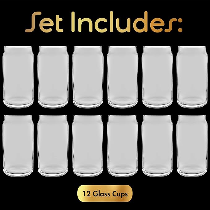 16 oz Can Shaped Glass Cups, Set of 12 Beer Can Glasses, Aesthetic Soda Can Cup Clear Glass Tumbler Beer Glasses, Cute Cups Tall Cocktail Drinkware, Cool Drinking Glasses for Kitchen, Modern Glassware - Image 5