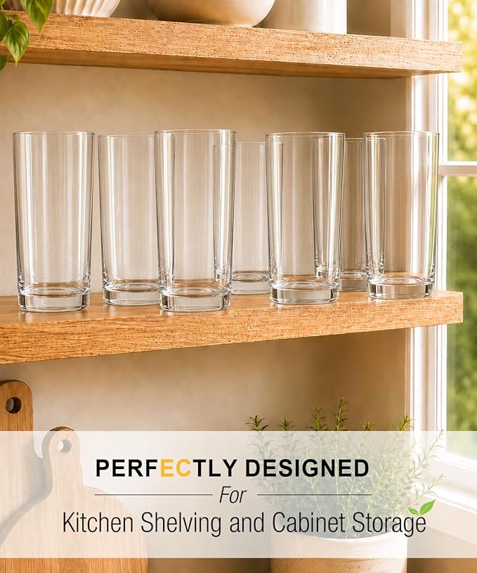 Drinking Water Glass Cups Set,Crystal Highball Glasses cups set of 12,16oz | Wide Mouth Design Tall Glassware for Cocktail Parties, Family Dinners - Image 5