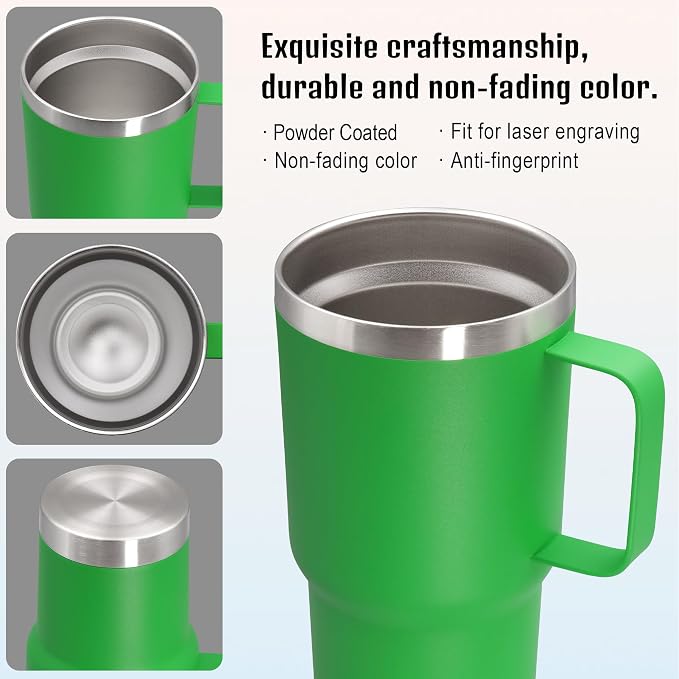 20 oz Tumbler with Handle and Lid Insulated Travel Coffee Mug Green 12P | Stainless Steel Tumbler, coffee tumbler with handle,Spill Proof Double Wall Vacuum Tumbler Cup Keep Drink Hot & Cold - Image 5