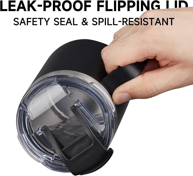 12oz Insulated Coffee Mug Cup with Handle, Stainless Steel Travel Coffee Mug with Flip Lid, Double Wall Vacuum Coffee Tumbler, Rose Gold - Image 4