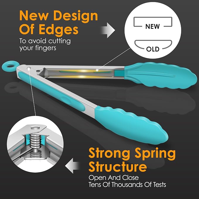 HOTEC Premium Stainless Steel Locking Kitchen Tongs with Silicon Tips, Set of 2-9" and 12", Blue - Image 7