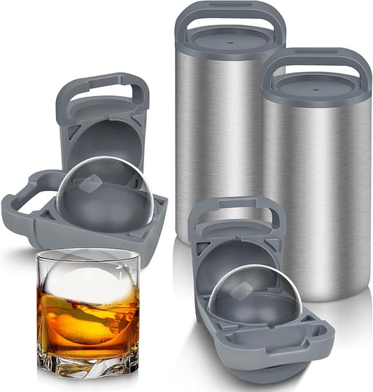 Clear Ice Cube Maker, 2.4" Stainless Steel & Non-BPA Silicone Ice Ball Maker Mold for Cocktails, Drinks & Bourbon, Whiskey Gifts for Men Woman