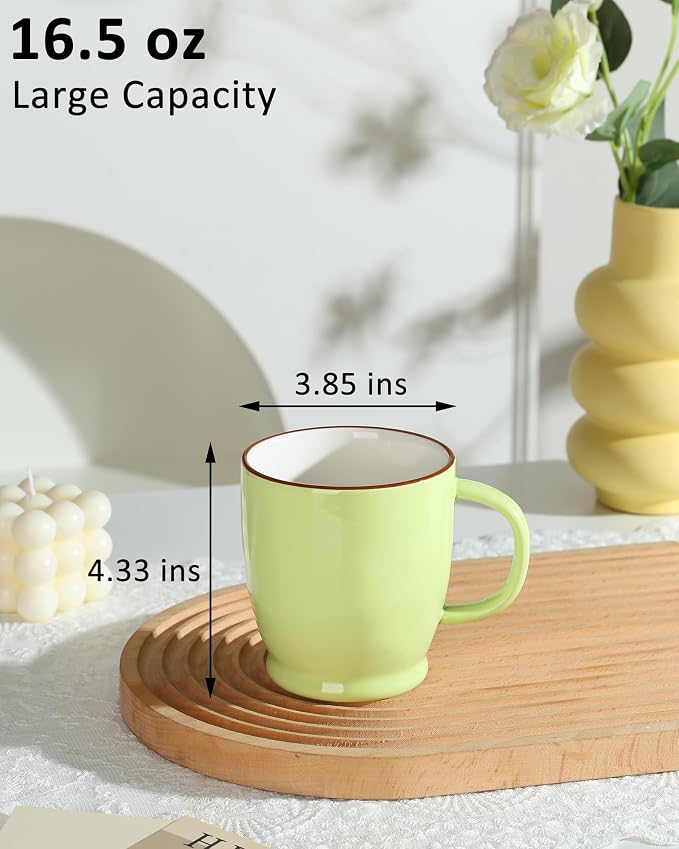 Green Coffee Cup, 16.5oz Coffee Mug Dishwasher Safe, Ceramic Tea Cup with Big Handle, Large Coffee Mug for Latte, Cappuccino, Hot Cocoa, Milk, Juice - Image 2