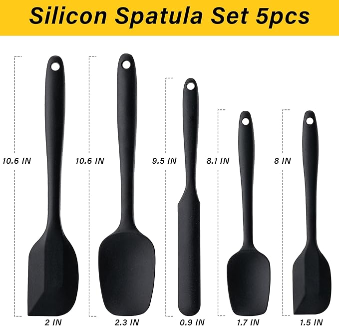 Silicone Spatula Set,5 Piece Food Grade Rubber Spatulas,Black | Spatulas Silicone Heat Resistant for Baking,Cooking,and Mixing High Heat Resistant Non Stick Dishwasher Safe BPA-Free - Image 2