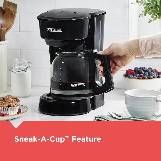 BLACK+DECKER 12-Cup Coffee Maker with Easy On/Off Switch, Easy Pour, Non-Drip Carafe with Removable Filter Basket, Vortex Technology, Black (Pack of 4) - Image 6