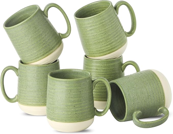 Hasense Stoneware Coffee Mugs Set of 6, 15 Oz Large Coffee Cups with Handle, Tea Mugs for Men and Women, Modern Coffee Mug for Cappuccino, Milk, Cocoa, Microwave & Dishwasher Safe, Green by Hasense