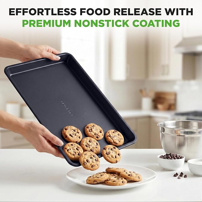 NutriChef Non-Stick Cookie Sheet Baking Pans, 2-Piece Oven Baking Trays w/ Superior Nonstick Coating - 15" x 11" & 13" x 9" Sizes for Convenient Roasting & Baking - Dishwasher Safe - Image 3