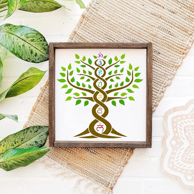 FINGERINSPIRE Tree of Life Stencil with a Paint Brush 11.8x11.8Inch Reusable Chakras Stencil PET Chakras Tree Decoration Template Plant Theme Template for Painting on Wood Wall Floor Furniture - Image 7