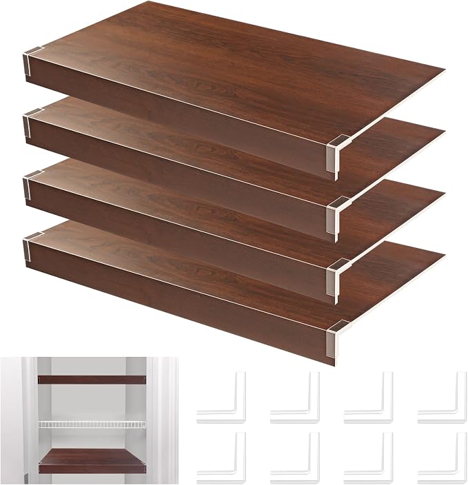 CroBlissful 4 Sets Shelf Covers Wire Rack Cover for Pantry, Removable Wood Textured 24x12 Inch PVC Shelves Covers (Not Wood) with Acrylic Clips for Wire Shelving Home Kitchen Organization by CroBlissful