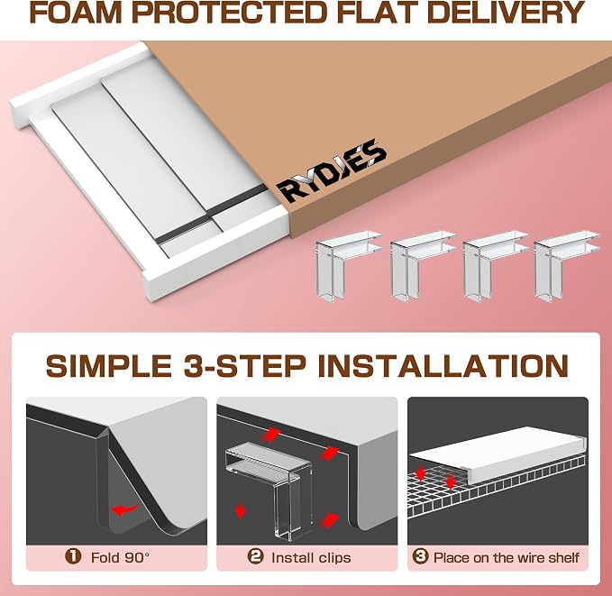 Wire Shelf Covers 24" W X 12"D,Rack Covers for Pantry Snap-On,2 Pack | White Waterproof,PVC Wire Rack Covers for Closet Shelves Liner,Tool-Free & Snap-On,Laundry Room,Kitchen Organization - Image 6