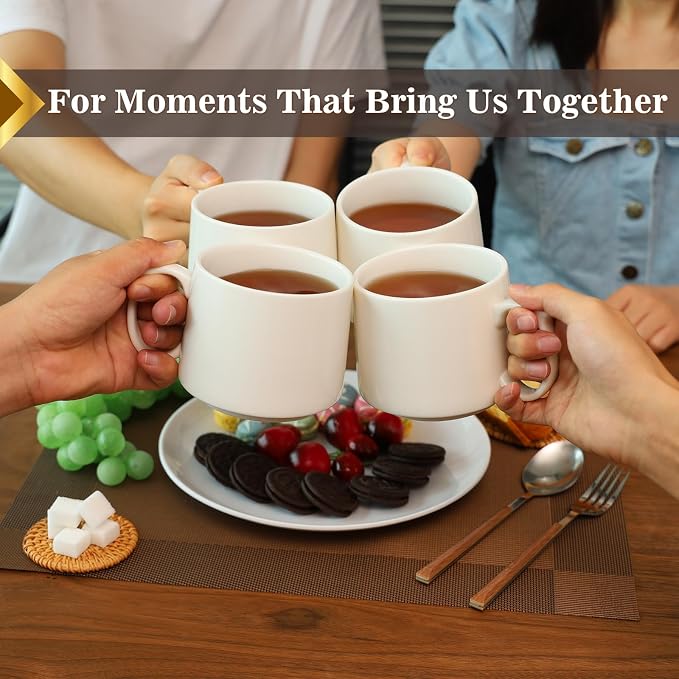 Coffee Mugs Gift Set of 4, Large 19 oz Stackable Ceramic Coffee Mug, Coffee Cups with Large Handle for Latte, Cappuccino, Milk, Dishwasher & Microwave Safe, Ideal Gift for Men, Women - White - Image 7