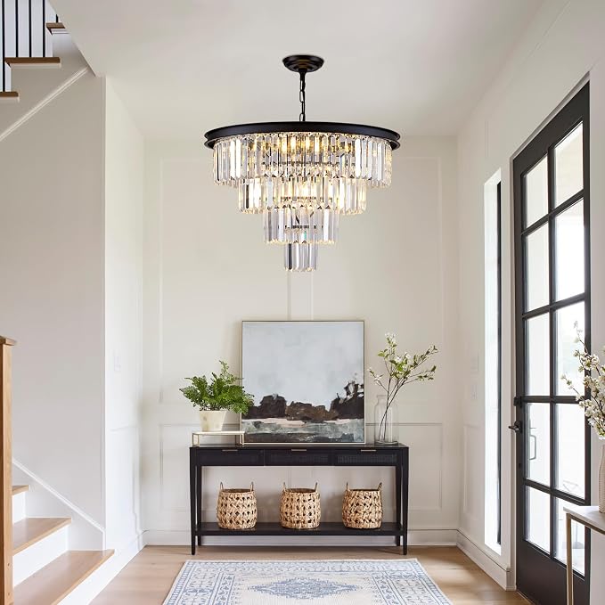10 Light Black Crystal Chandelier 24'' Modern Round Chandeliers for Dining Room Contemporary Ceiling Pendant Light Fixture 4-Tier Adjustable Height E12 for Living Room Foyer Entryway - Image 4