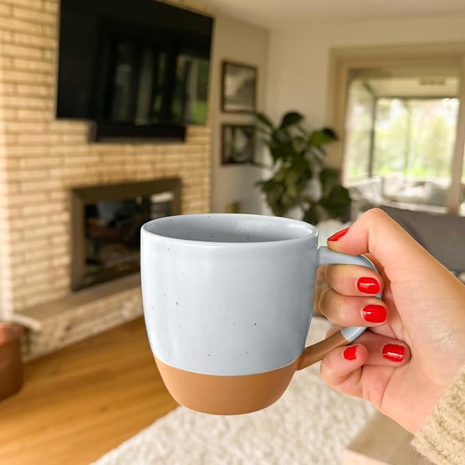 Mora Ceramic Artisan Matte Large Latte Mug Set of 4, 16oz - Microwavable, Porcelain Coffee Cups With Big Handle - Modern, Boho, Unique Style For Any Kitchen. Microwave Safe Stoneware - Marina Colors - Image 9