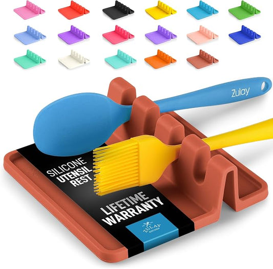 Zulay Kitchen Silicone Utensil Rest with Drip Pad for Multiple Utensils - BPA-Free, Heat-Resistant Spoon Rest & Spoon Holder for Stove Top - Kitchen Utensil Holder for Ladles & Tongs - Canyon Rose by ZulayKitchen