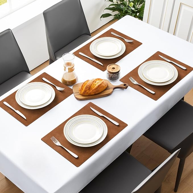 MOSAYT Vinyl Placemats Set of 8-12 X 17 Inch - Faux Leather 100% Waterproof Oil-Proof Wipeable PU Place Mats, Heat Resistant Reversible Table Mats for Kitchen, Dining, Outdoor, Reddish Brown - Image 2