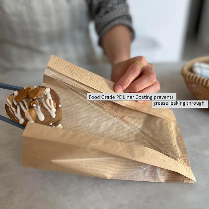 100 Pcs cozymomdeco Korean Made Bakery Bags with Window, Paper Sandwich Bags, Donut To Go, Bakery for Treat, Snack, Cookie Packaging,Pastry Bags (Brown) (Small) - Image 5