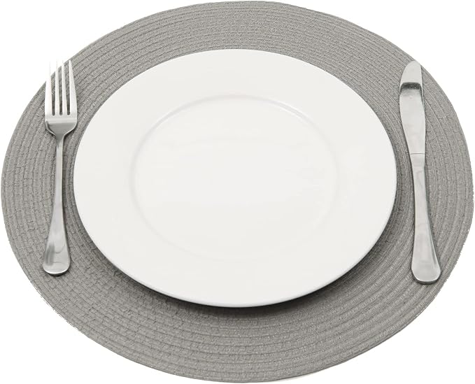 SHACOS Round Braided Placemats Set of 6 Thick Fabric Circle Grey Place Mats Woven Table Mats for Dining Tables 15 inch (Gray, 6) - Image 6