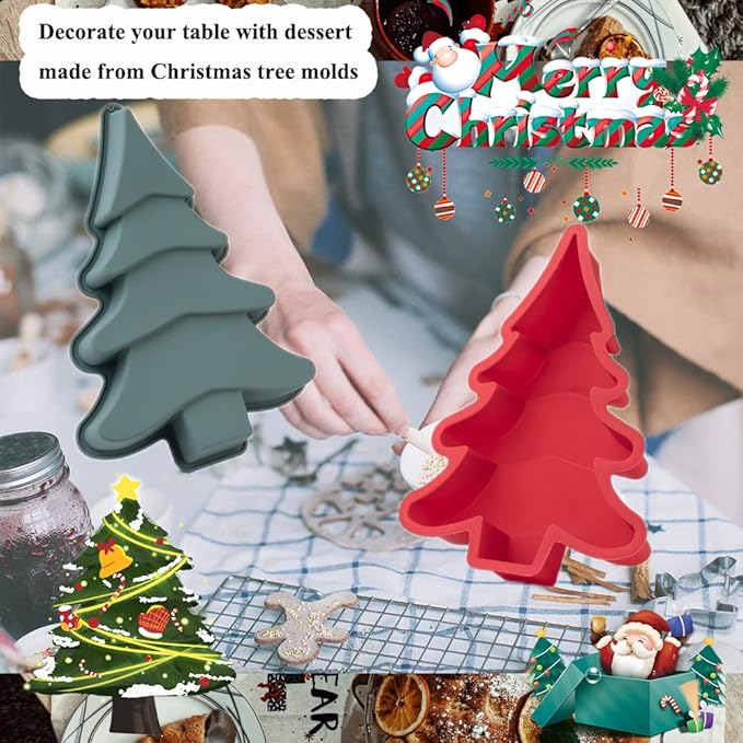 QTECLOR Christmas Tree Silicone Molds for Cake,Cute Cupcake Molds,Non-Stick Baking Molds,Biscuit Christmas Tree Snowflake Bells Gummy Baking DIY Tools,Holiday New Year Party Gift for Kids Teens