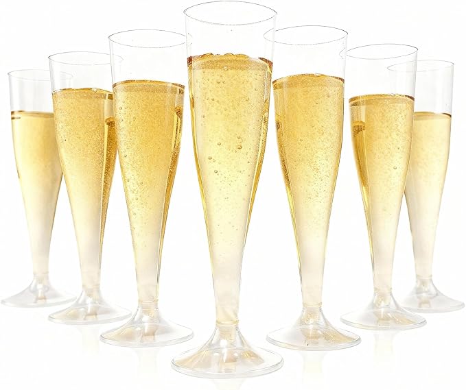 Bestluck 100Pack 4.5oz Clear Champagne Flutes Plastic | Plastic Disposable Stemware, Disposable Champagne Flutes for Party, Mimosa Bar, Wedding, Anniversary and Graduation by Bestluck