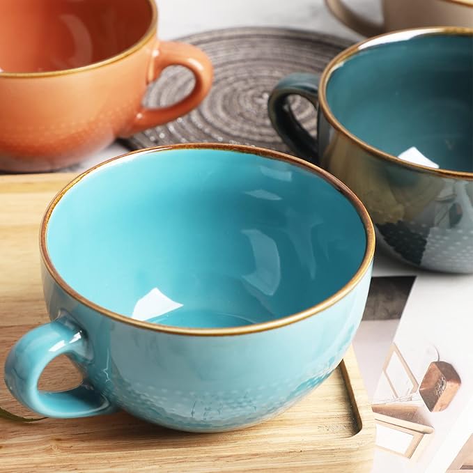 Disoza Large Ceramic Soup Mug with Handles 24 Ounce Oversized Mugs Bowl Porcelain Coffee Tea Cup Orange XXL Cereal Soups Ramen Salad Bowl Coffee Cappuccino Cups Large Soup Bowl - Image 3