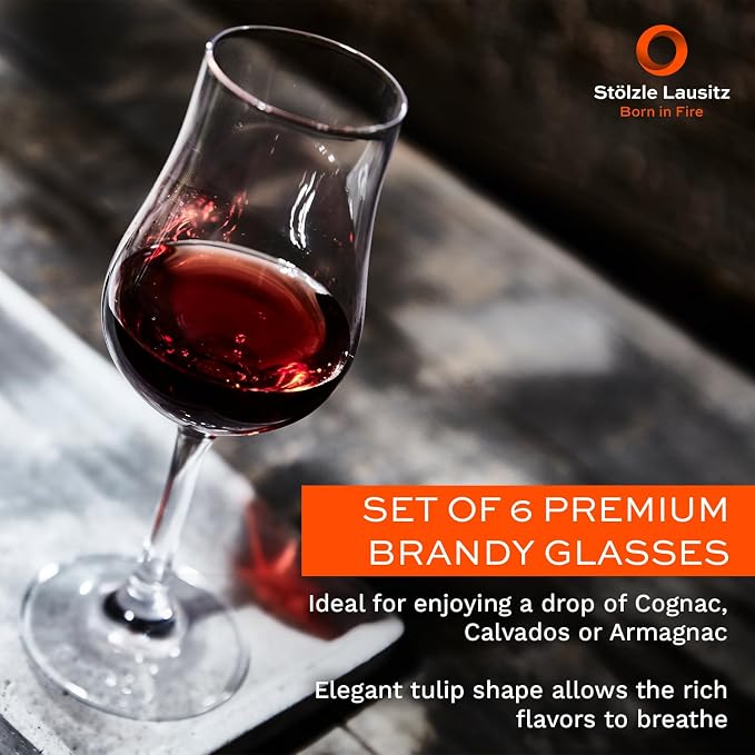 Stölzle Lausitz Set of 6 Brandy Glasses (CLASSIC). Dishwasher Safe Liqueur Glasses (6.25 Fl oz). Durable Bourbon Snifter Glass - Genuine Stölzle Glassware - Image 2