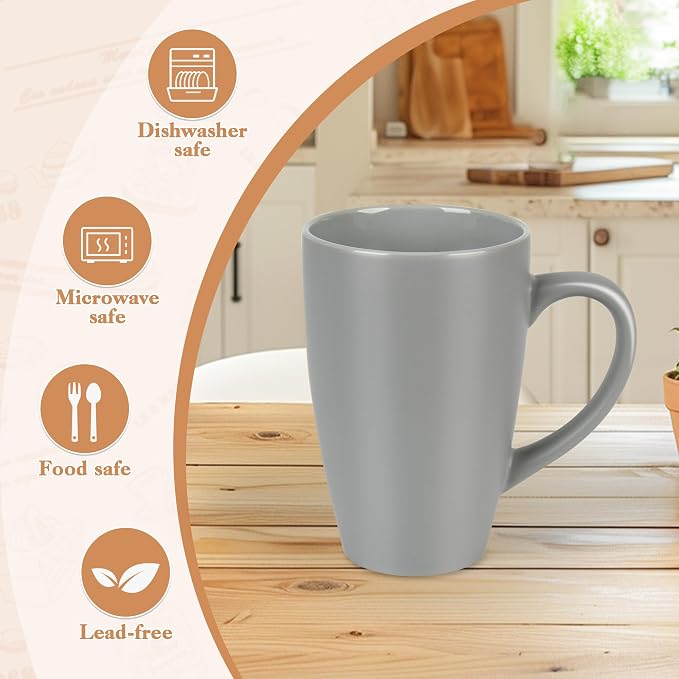 BYCNZB 20oz Extra Large Ceramic Tall Coffee Mugs Set for Coffee Tea Hot Cocoa set of 4 Dishwasher & Microwave Safe (Matte gray) - Image 3