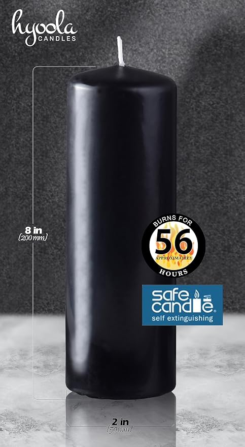 Hyoola Black Pillar Candles 2x8 Inch - 4 Pack Unscented Pillar Candles - European Made - Image 3
