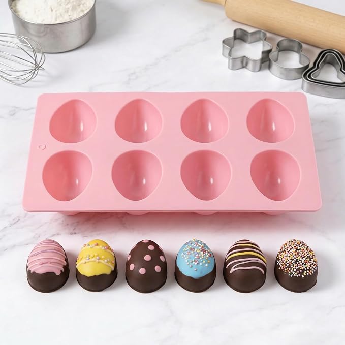 2 Pack Silicone Egg Molds 8 Cavity Easter Silicone Candy Mold 3D Egg-Shaped Silicone Baking Mold for Chocolate, Jello, Mini Cakes, DIY Desserts, Candy, Ice, Pudding, Baking (2, Pink) - Image 5