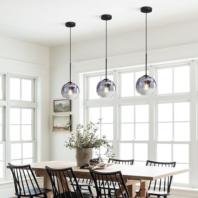 KCO Lighting Modern Black Globe Pendant Light Mercury Glass Ceiling Pendant Light Mid Century Silver Kitchen Pendant Lighting Over Island Dining Room Light Fixtures Over Table - Image 5