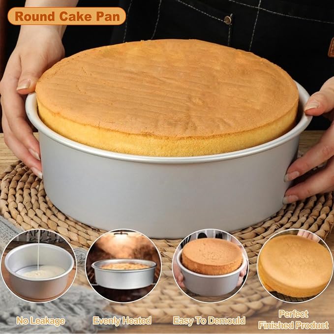 Round Cake Pan Set of 3 (6 x 3 inch/8 x 3 inch/10 x 3 inch), Aluminum Baking Pans for Layer Cakes, Heavy Duty Non-Stick, Evenly Baking Tools for Home Kitchen, Birthday Wedding Anniversary - Image 3