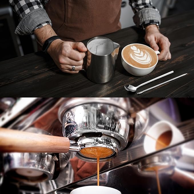 13 Pcs Espresso Accessories Set 51mm Tamper WDT Espresso Distribution TOOL Kit Frothing Pitcher, Mat, Latte Art Pen, Sandalwood Tamping Station, Barista Towel, Brush and Decorative Stencils