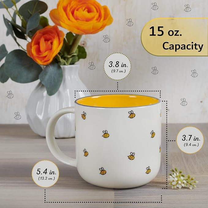Christian Art Gifts Large Ceramic Coffee & Tea Mug for Women: Kind Words are Like Honey Inspirational Bible Verse, Cute Microwave/Dishwasher Safe Bumble Bee Cup, Yellow/White, 15 oz. (Pack of 2) - Image 2